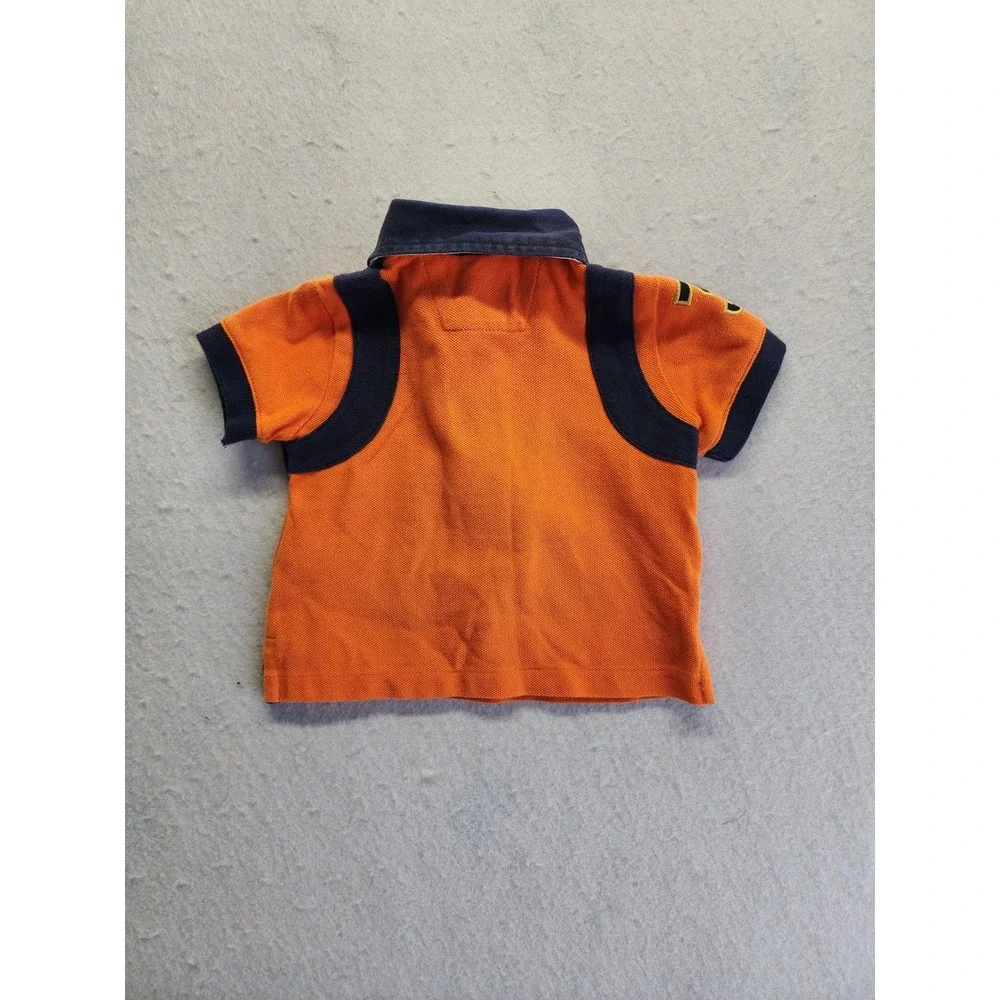 Ralph Lauren Baby Boy Orange Big Pony Polo Shirt Navy Blue Trim Size 3M